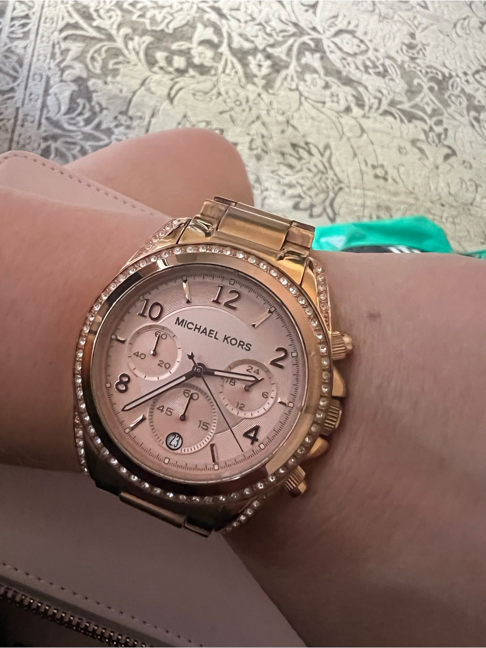 Michael Kors Rose Gold-Tone Crystal Bezel Women's Chronograph Watch